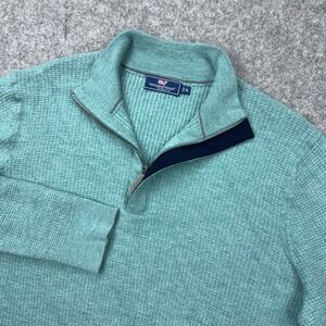 Vineyard Vines Sweater Mens XL Blue Green Merino Wool 1/4 Zip Pullover Golf